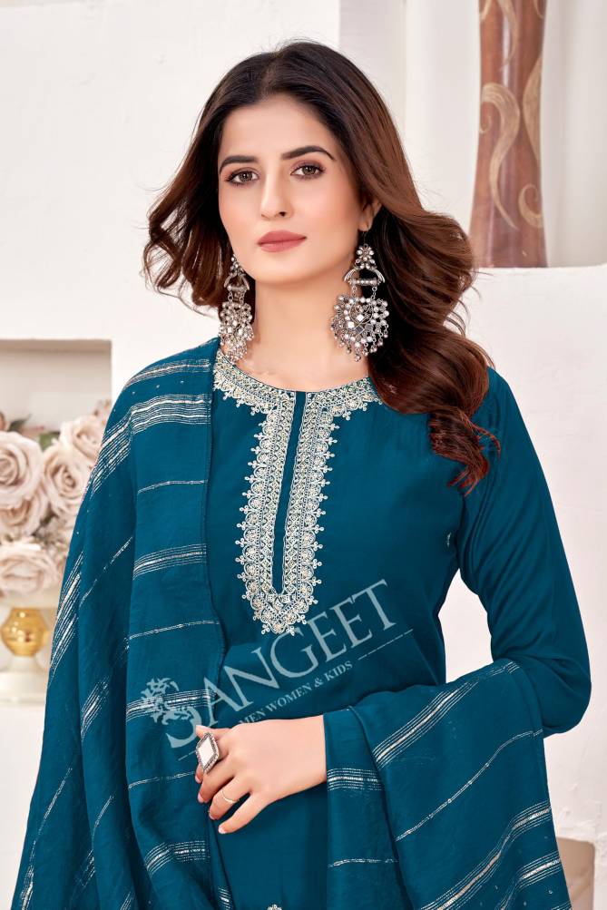 Shakti By Sangeet Roman Silk Designer Kurti With Bottom Dupatta Wholesale Price In Surat